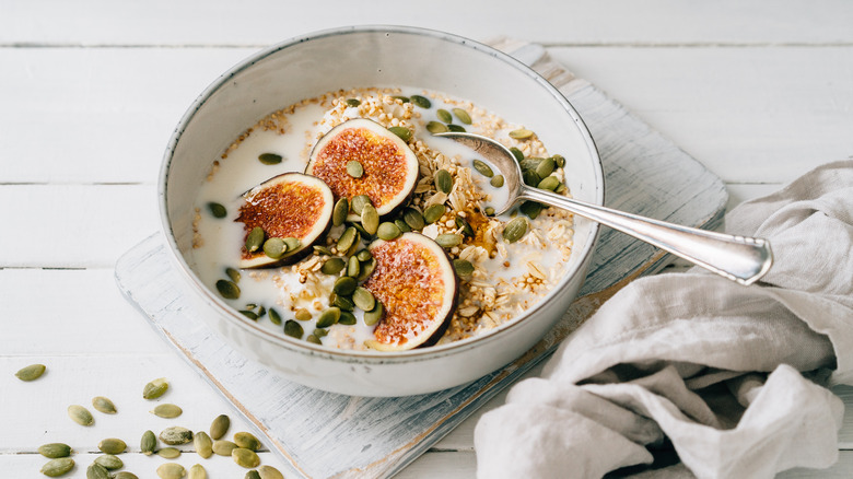 Pumpkin seeds on oatmeal