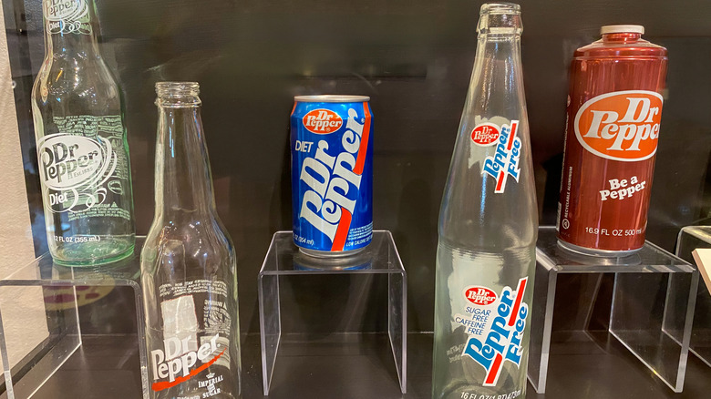 Vintage Dr Pepper bottles and cans
