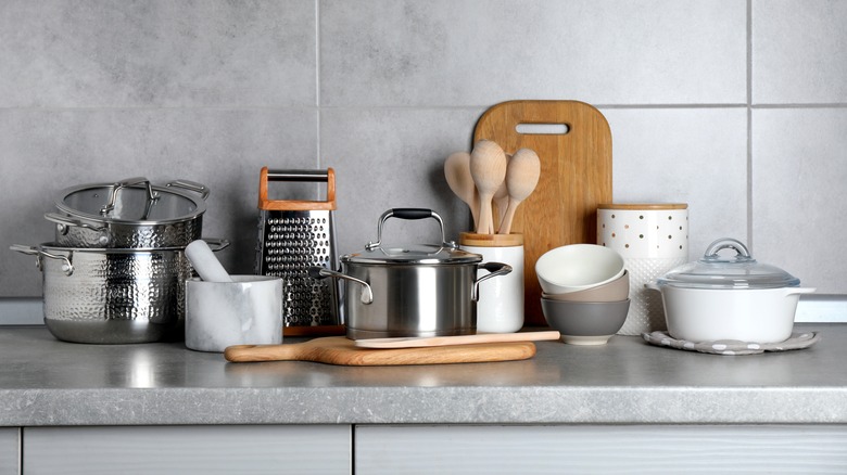 cooking equipment on kitchen counter