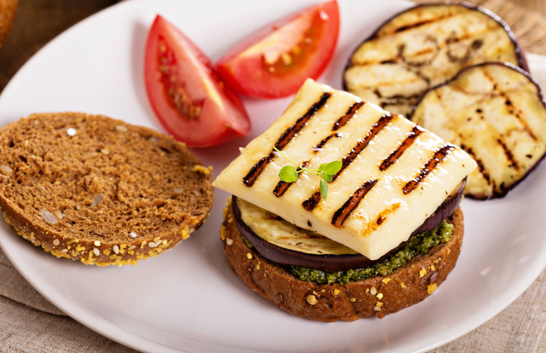 Grilled Eggplant, Halloumi, and Pesto Burgers