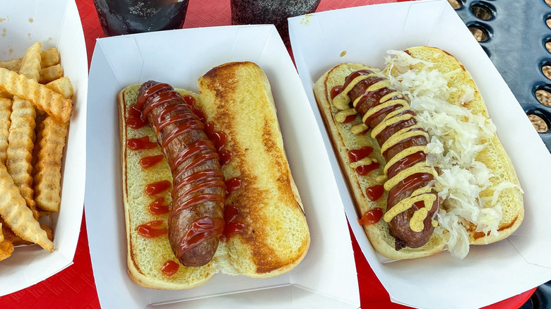 Beer brats with assorted toppings