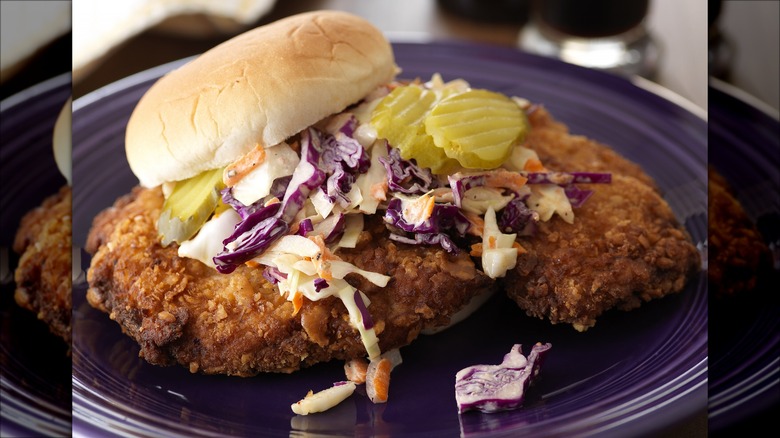 Fried pork tenderloin sandwich plate