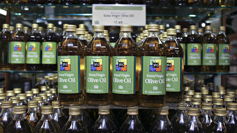 Bottles of 365 by Whole Foods olive oil