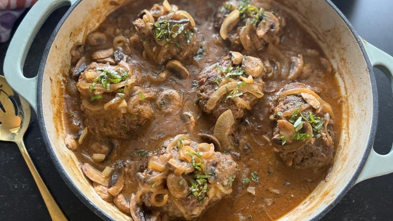 Oven dish of Salisbury steak