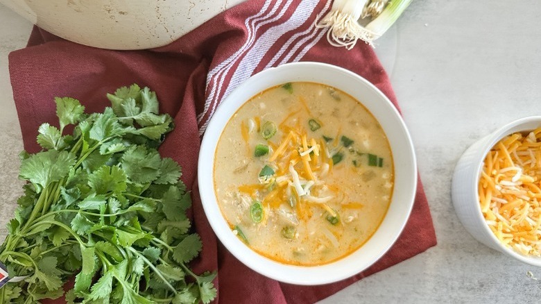 Bowl of white chicken chili