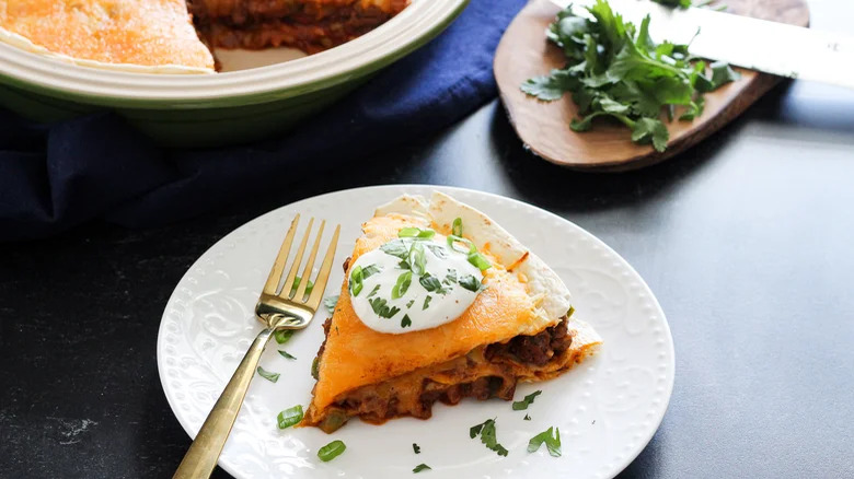 Slice of taco pie casserole