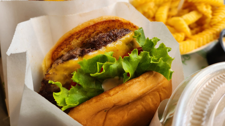 Close up of a Shake Shack burger