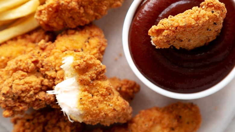 A closeup of fried chicken tenders