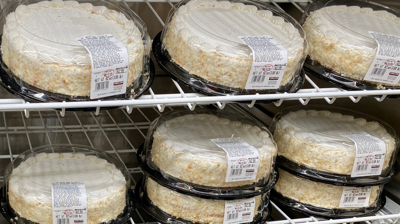 Costco cheesecakes on racks