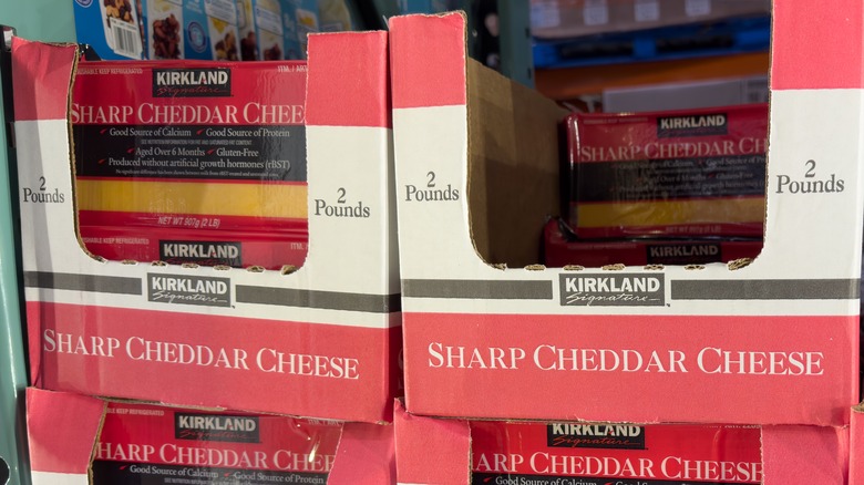 Boxes of Kirkland Signature cheddar