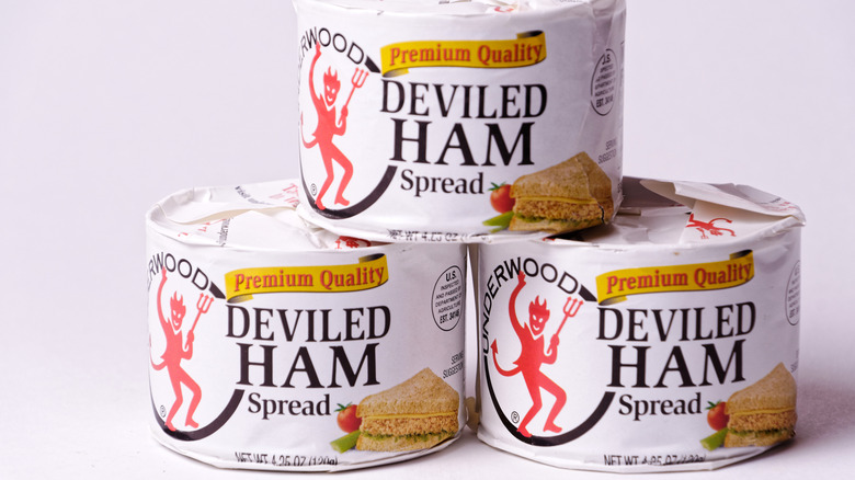Three cans of Underwood Deviled Ham Spread
