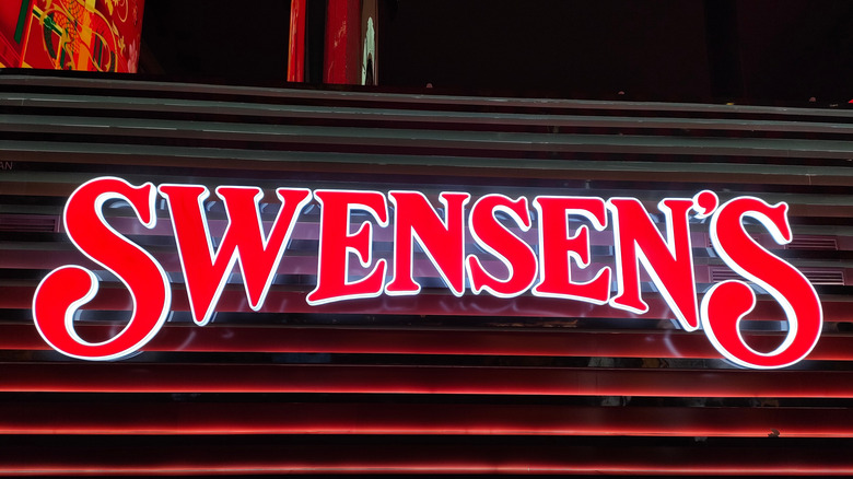 The storefront of Swensen's ice cream with a large red logo