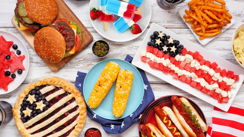 Barbecue spread with Fourth of July-themed dishes