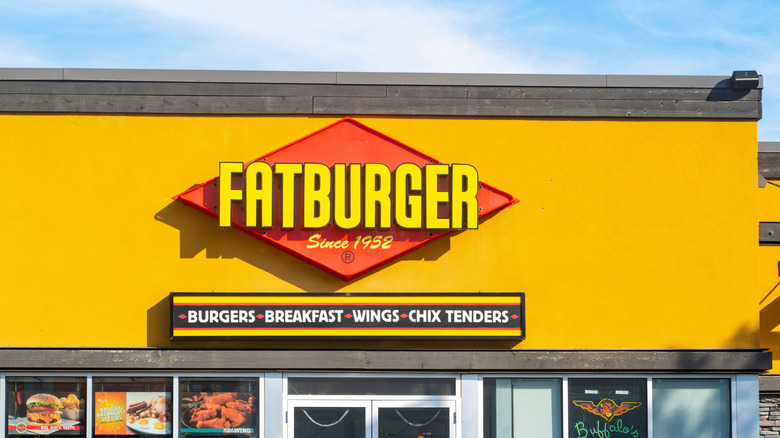 Exterior of Fatburger restaurant on sunny day