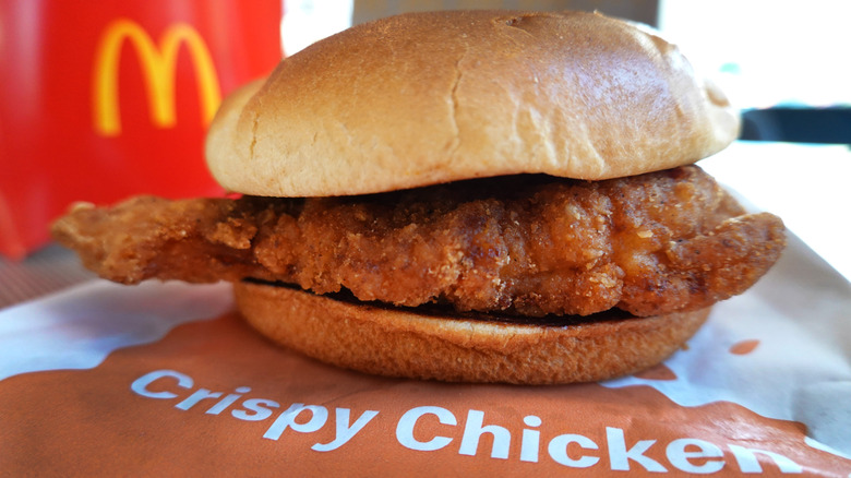 Close-up of a McDonald's crispy chicken sandwich