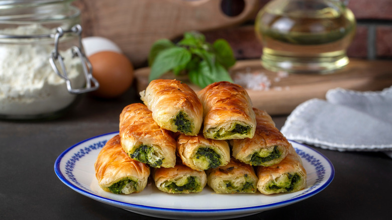 Flaky, buttery böreks with cheese and spinach fillings.