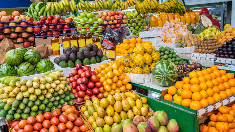 fruits for sale on display at Paloquemao Market in Bogota, Columbia