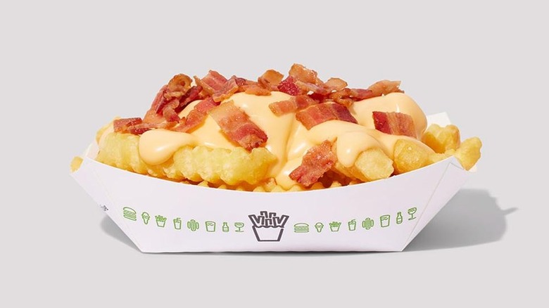 Bacon Cheese Fries on white background
