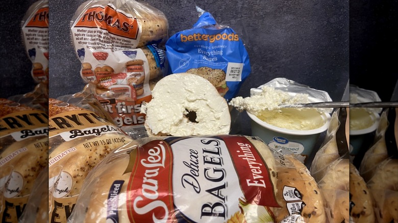 Various bagel brands and cream cheese