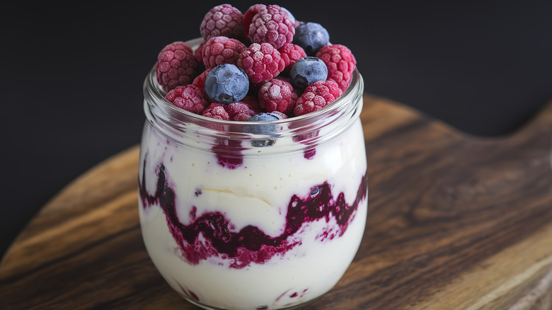 Yogurt with fruit in jar