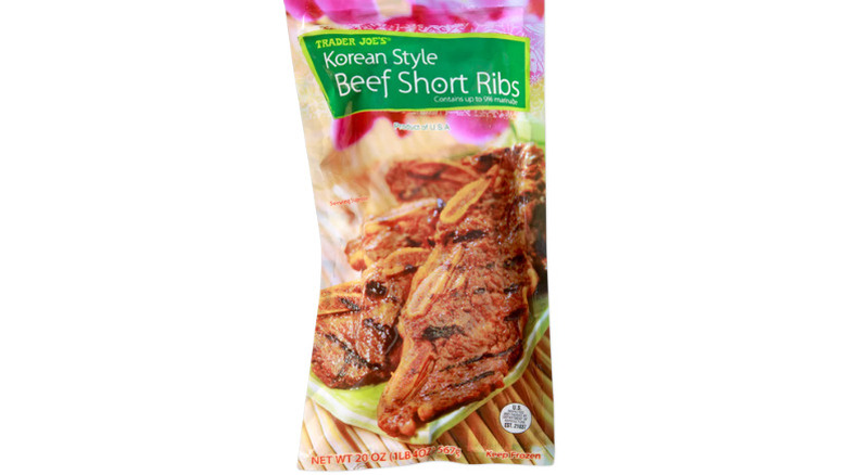 a package of Trader Joe's Korean Style Beef Short Ribs against a white background.
