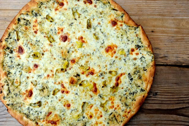 #27 Artichoke Basille, New York, N.Y. (Artichoke Slice: Artichoke Hearts, Spinach, Cream Sauce, Mozzarella, Pecorino Romano)