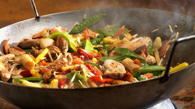 Wok of stir-frying vegetables