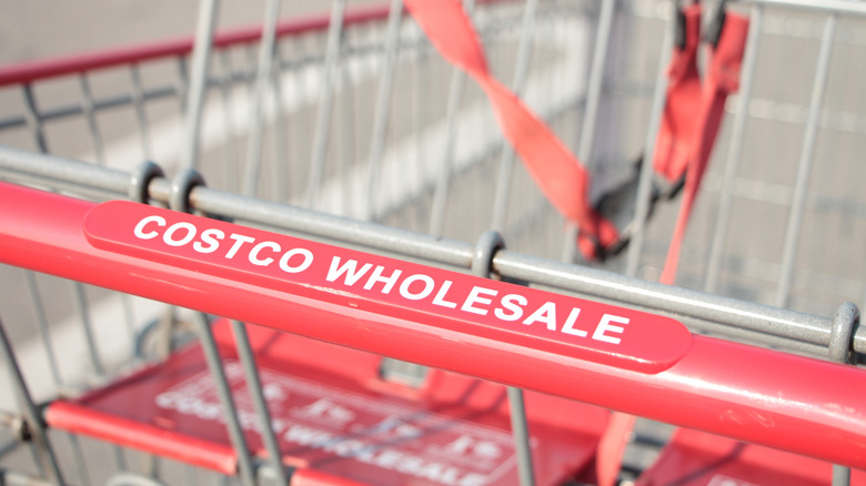 A Costco Wholesale shopping cart, showing the name on the pushbar