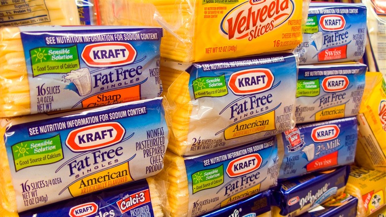 Various sliced and processed cheeses