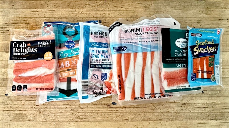 Assorted packages of imitation crab