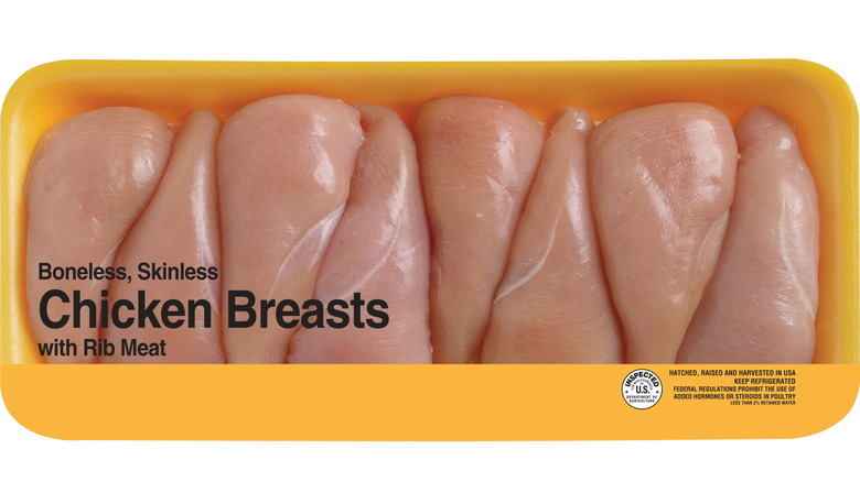package of raw chicken breasts