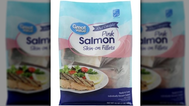 bag of Great Value frozen salmon