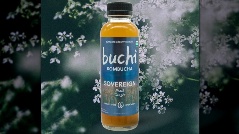 Bottle of Sovereign Buchi Peach Ginger Kombucha