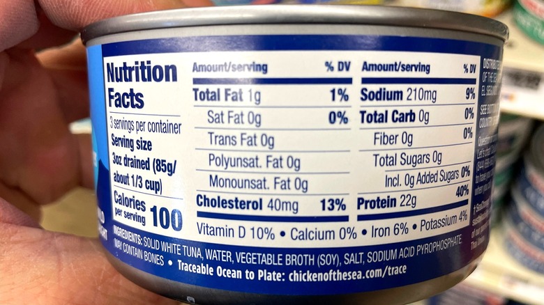 nutritional label on a can of tuna