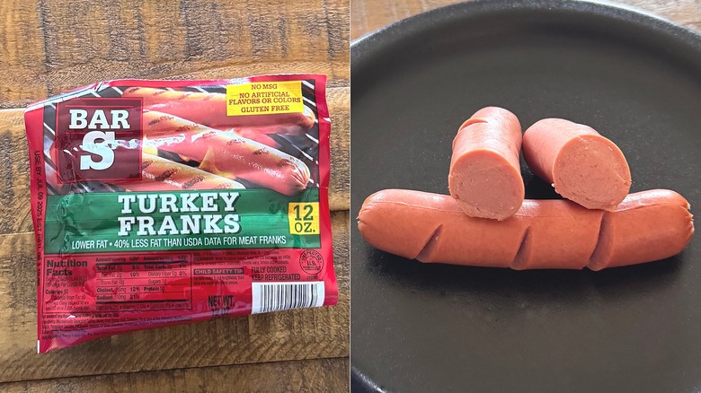 Bar S turkey franks in package and on a black plate