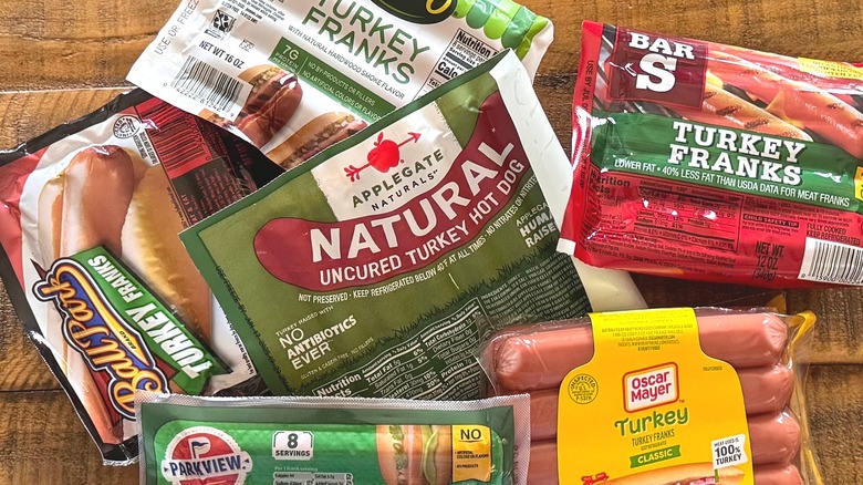 Packages of various turkey dogs