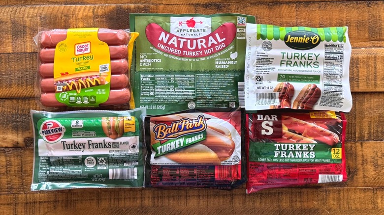 Various packages of turkey hot dogs