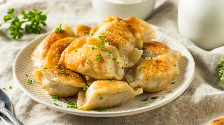 Fried pierogi on plate