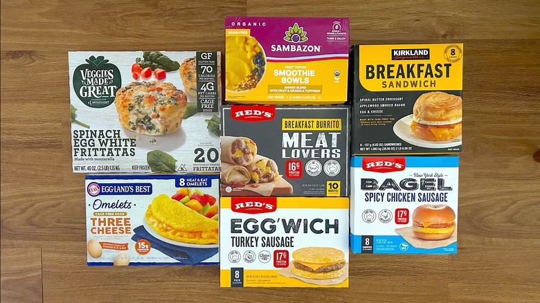 Assorted packages of frozen breakfast options from Costco