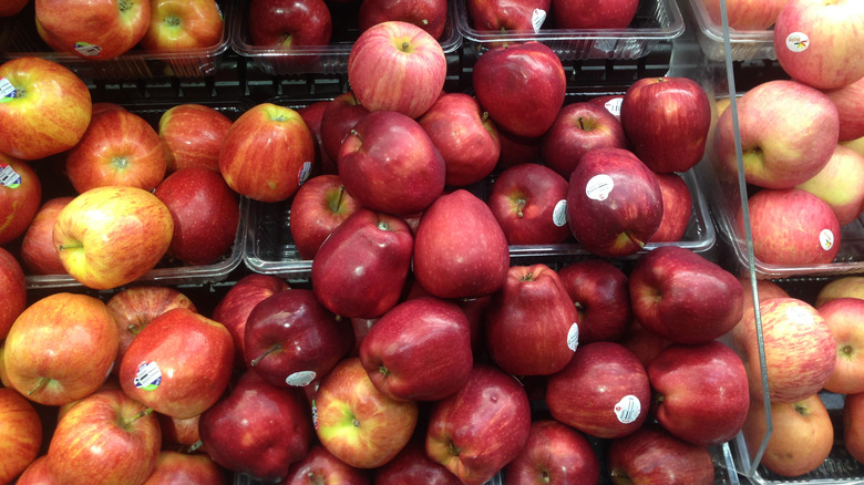 Apples on display in supermarket