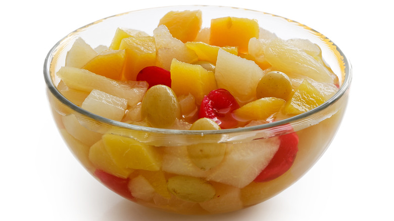 bowl of canned fruit cocktail