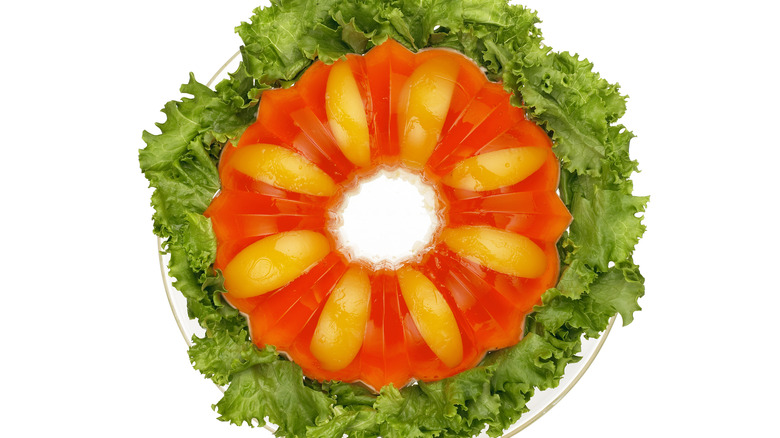 fruit jello ring on lettuce