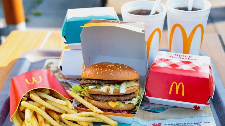 McDonald's Meal With Fries, Burger, McChicken, and 2 Drinks