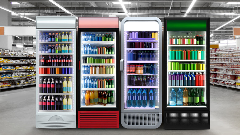 Sodas in refrigerator display units