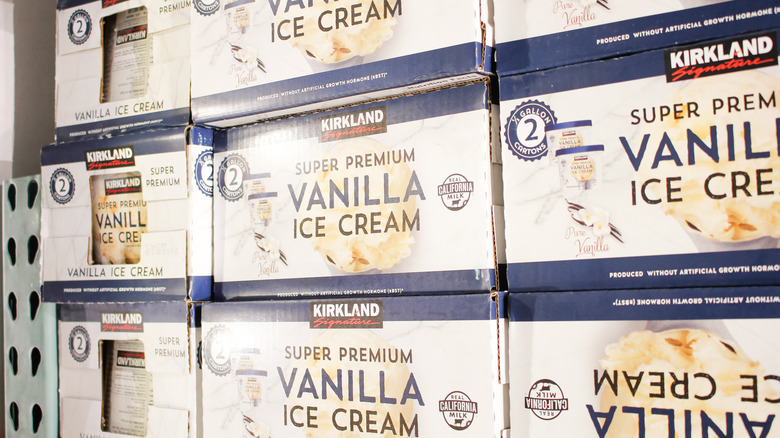 Containers of Kirkland Signature Super Premium Vanilla Ice Cream