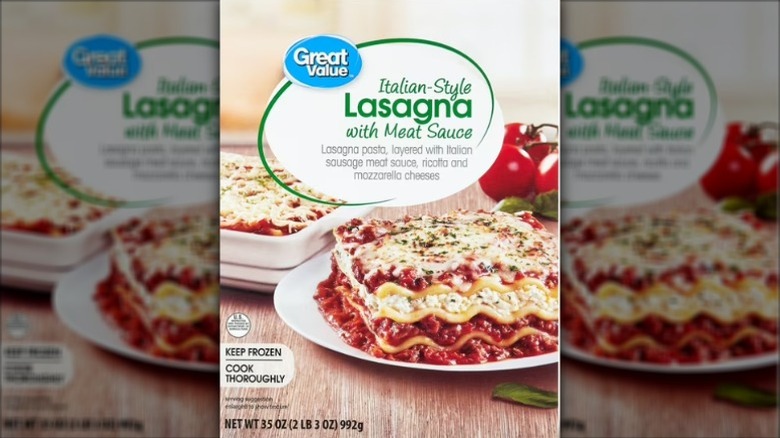 A box of Great Value Italian-Style Lasagna with Meat Sauce
