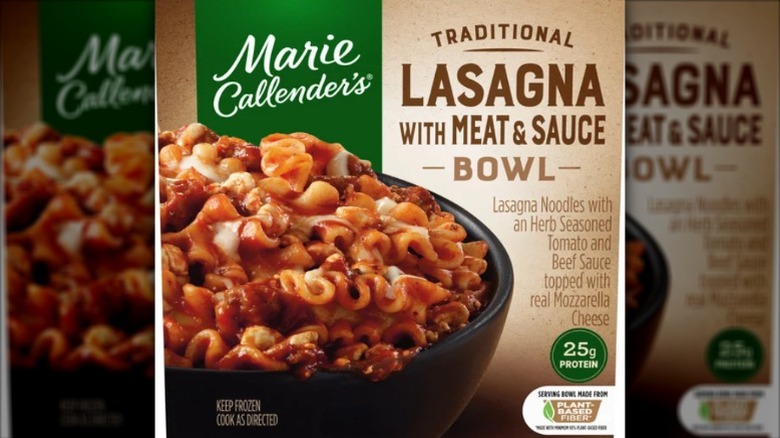 A box of Marie Callender's Traditional Lasagna with Meat and Sauce Bowl
