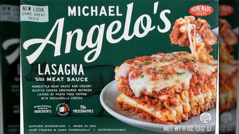 A box of Michael Angelo's Lasagna with Meat Sauce