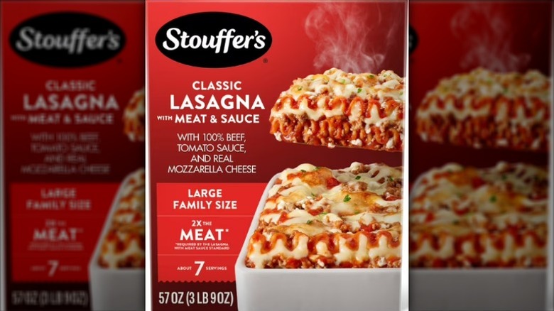 A box of Stouffer's Classic Lasagna with Meat and Sauce
