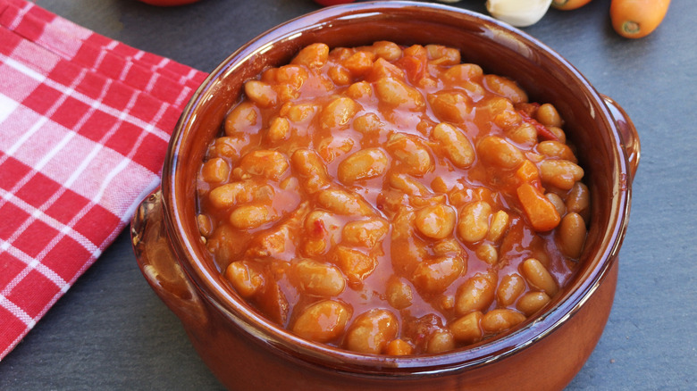 Ceramic bowl of baked beans